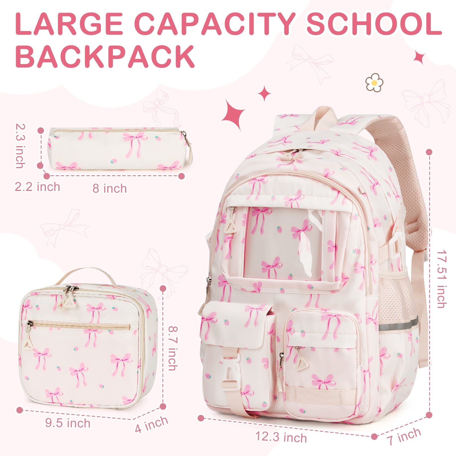 Inadays School Backpacks for Teens 3PCS Set Middle School Bookbag Students Lightweight Durable Casual Outdoor Daypack College