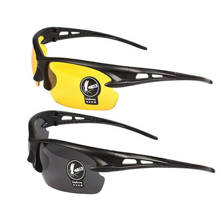 2 Pairs Unisex Sunglasses Anti Glare Non-Polarized Stylish Day and Night Vision Glasses best for Men Women Driving Sports Yellow+gray