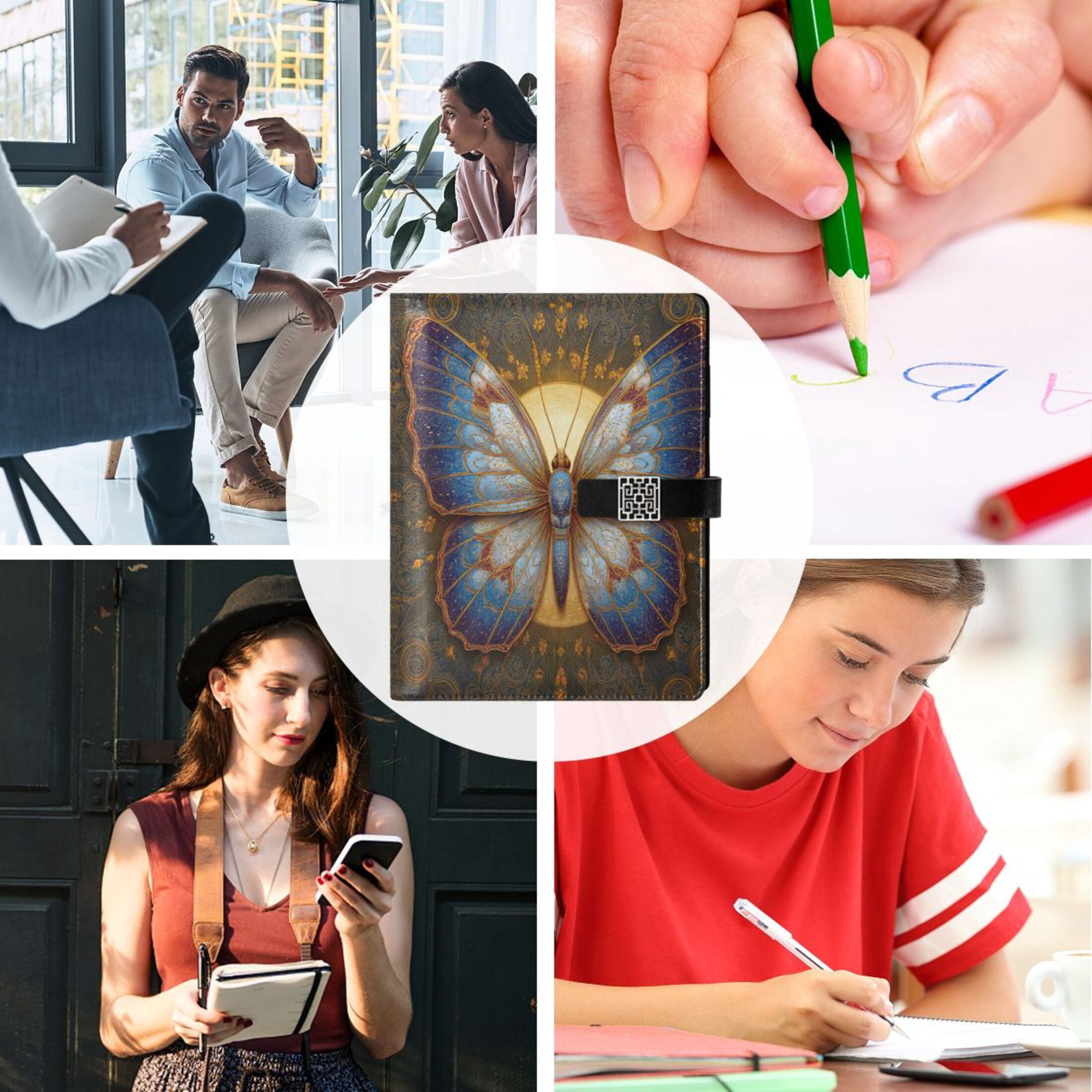 Leather Planner Leather Notebook Notebook Journal Binder Design Pen Pocket Design Convenient for Storage Bright Butterfly Sun