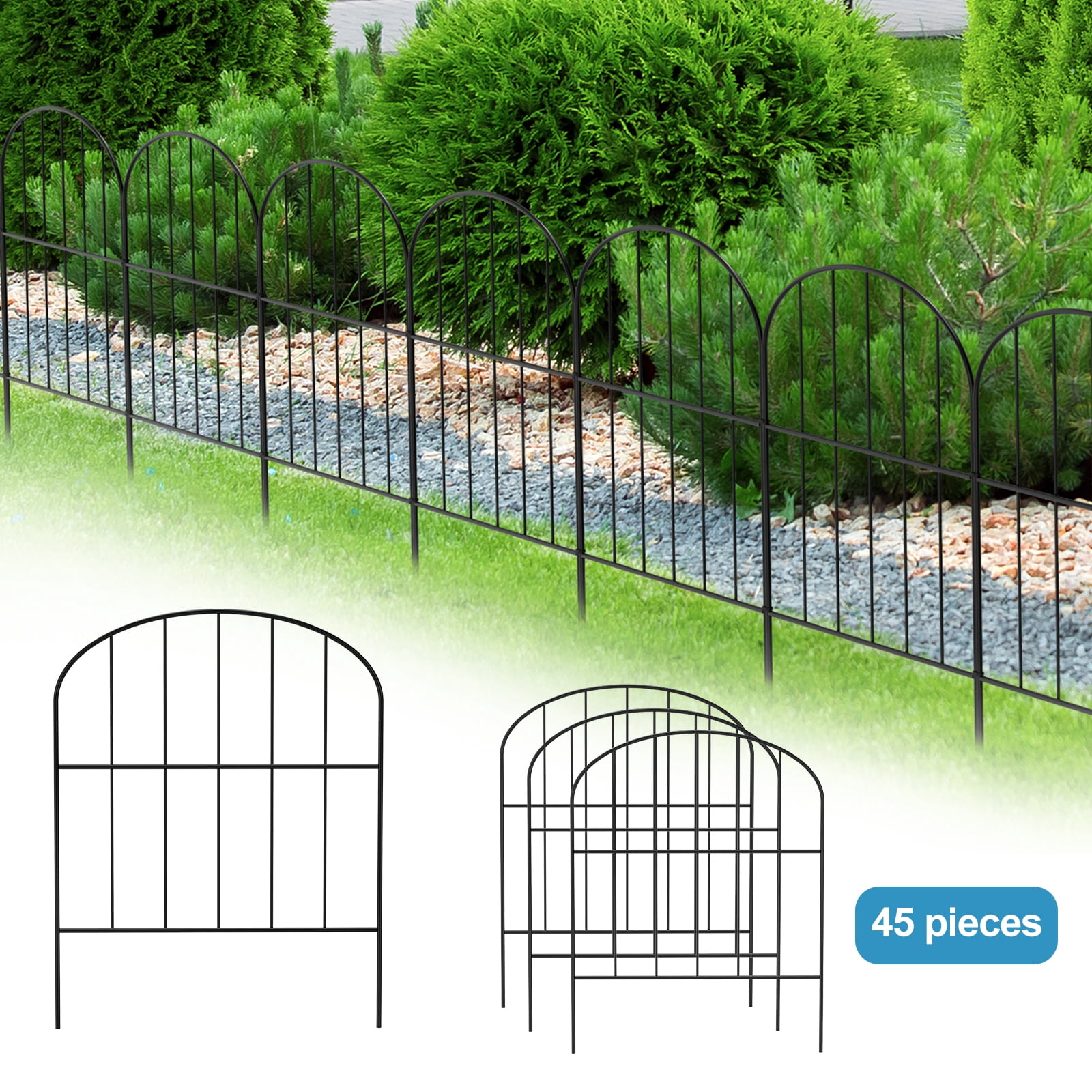 45-Pack Arched Outdoor Garden Fence 47FT Total Length, 32in×12.6in Black Metal No-Install Decorative Animal Barrier for Yard Patio Flower Bed
