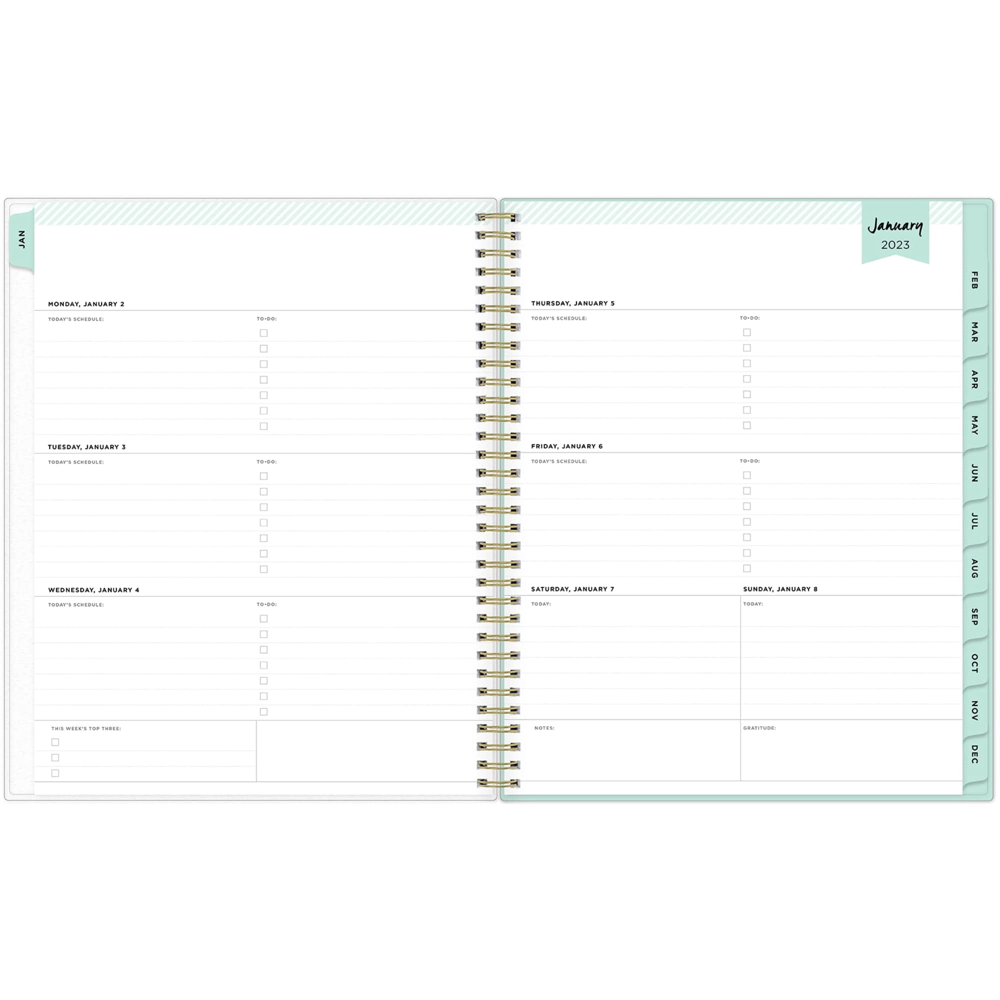 Day Designer Weekly/Monthly Planning Calendar, 8-1/2" x 11", Secret Garden Mint Frosted, January To December 2023, 140101