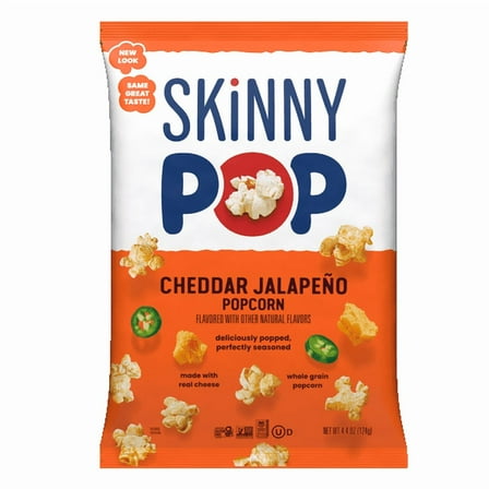 Skinnypop Gluten Free Cheddar Jalapeno, 4.4 oz Sharing Size Bag, Skinny Pop, Healthy Popcorn Snacks pack of 1