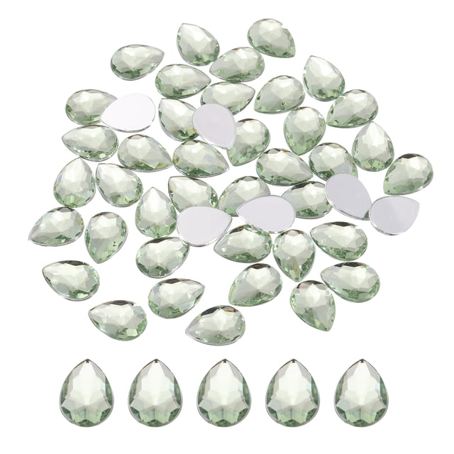 50PCS Flat Back Acrylic Teardrop Gems 10x14mm Artificial Rhinestones for DIY Crafts Bead Wedding Light Green