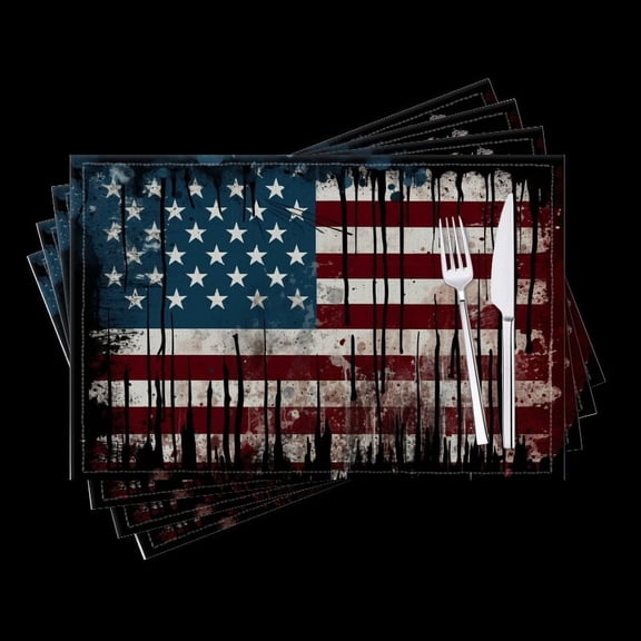 BaHomeck placemats Set of 4 Vintage American Flag (3) Cotton Linen rectangle Placemats for Kitchen Dining Table Indoor,Outdoor,18*12inch