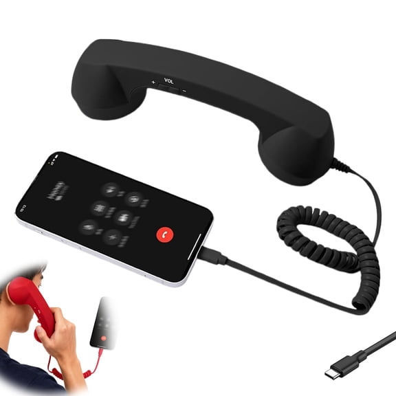 Retro Phone Handset,Type-C Retro Telephone Wired Handsets Style Landline Handle Receiver for Cell Mobile Video Conferences, Calls