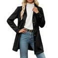 thumbnail image 2 of CUZIBR Women Trench Coat Plus Size Mid Length Double Classic Coat Winter Notched Lapel Collar Jacket Autumn Winter Fashion Outerwear,Black,L, 2 of 6
