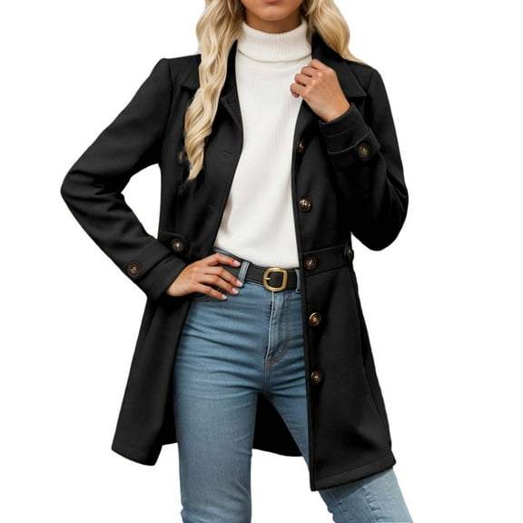 FYDUU Womens Trench Coat Mid Length Jacket Autumn Winter Fashion Outerwear With Notched Lapel And Button Closure Outerwear Comfy Coat Outwear
