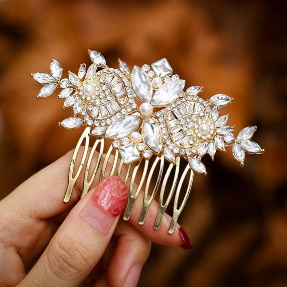 Crystal Bride Wedding Hair Comb Silver Flower Bridal Headpieces Leaf Hair Pieces Rhinestone Bridesmaid Side Combs Hair Accessories for Women (silver crystal)