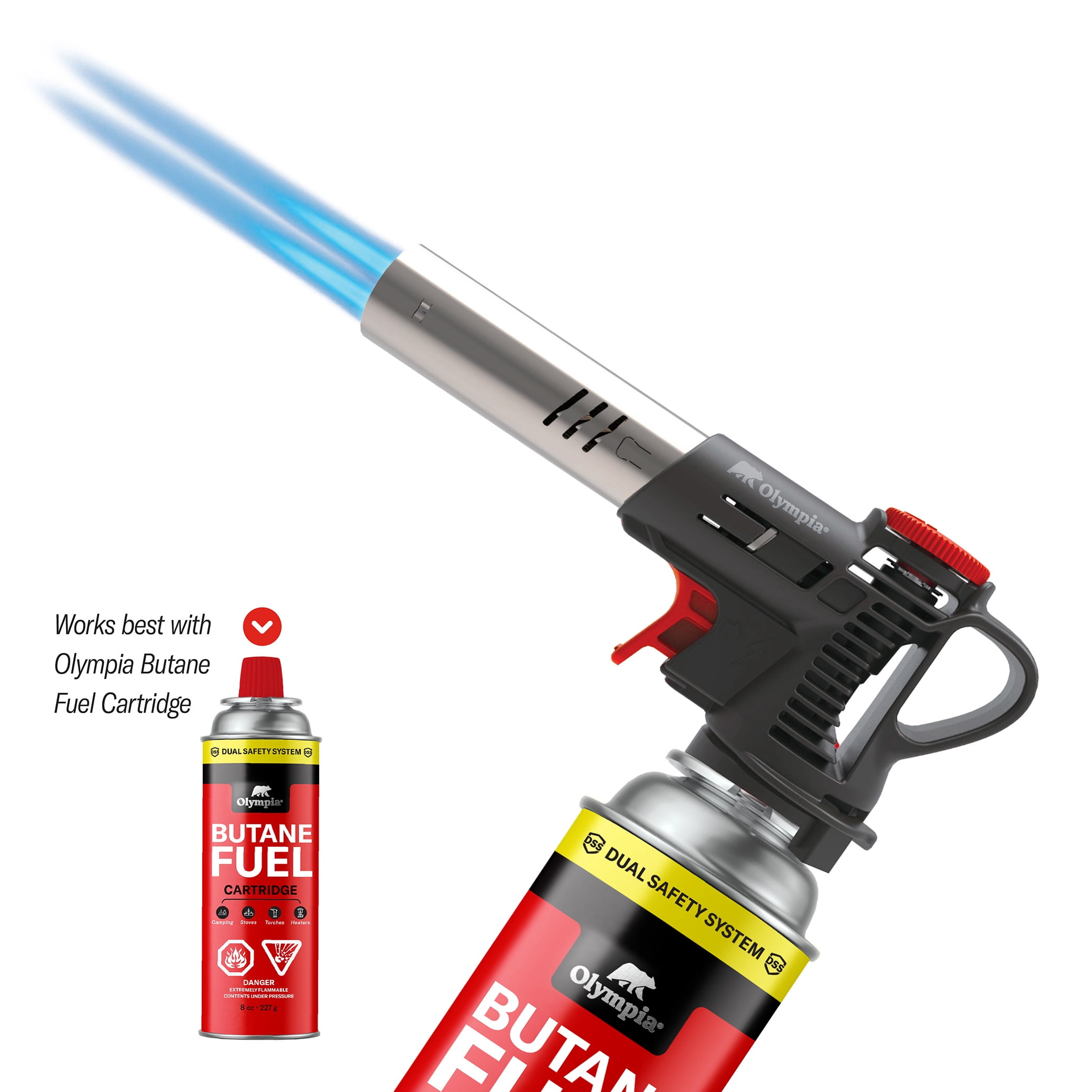 Olympia Dual Flame Butane Torch with Auto-Ignition and Adjustable Control