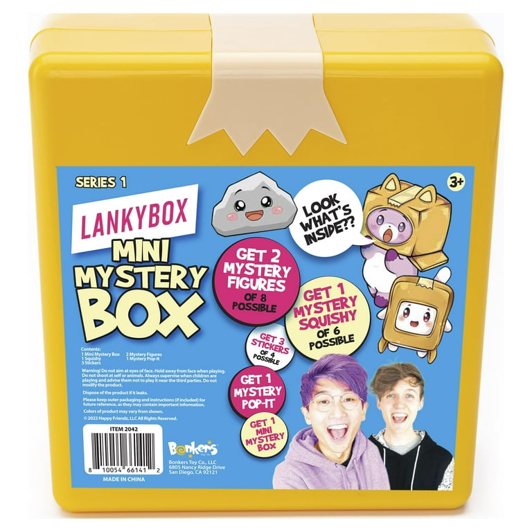 LankyBox Mini Mystery Box, for The Biggest Fans, 2 Mystery Figures, 1  Squishy Figure, a pop-it, and 3 Stickers, minibux 