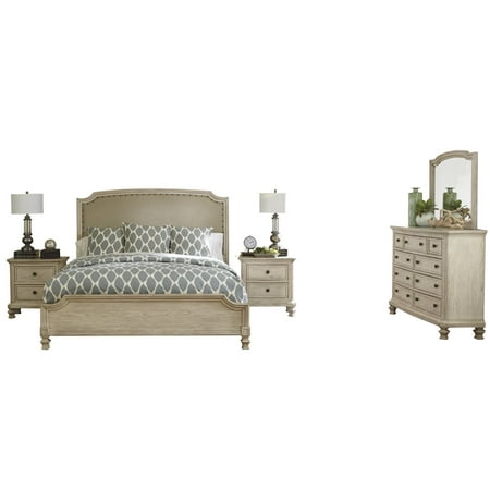 Ashley Furniture Bedroom Set Instructions Ashley Furniture Demarlos 5 PC Bedroom Set: E King Upholstered Bed 2 Nightstand Dresser Mirror Parchment White ()