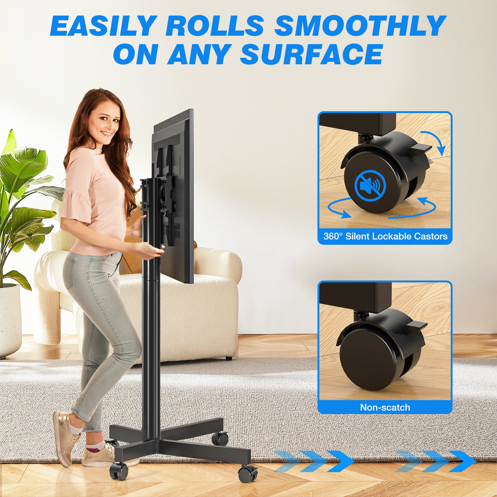 RTVR Portable Rolling TV Cart for 32-70", Black Metal photo 4