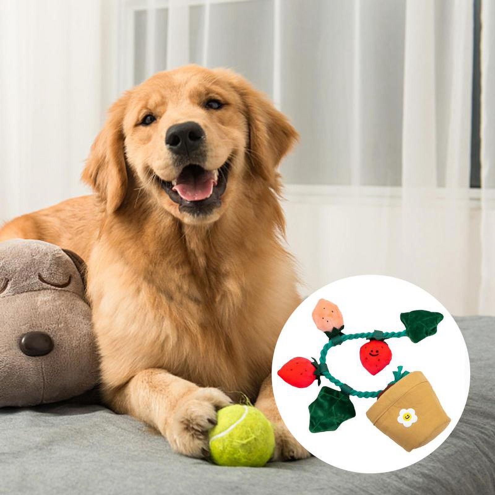 Durable Puzzle Dog Vocal Toy Squeak Interactive Strawberry Potted Plant Set for Pet Puppy