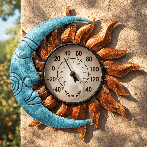 Outdoor Thermometers decor for Indoor - Sun and Moon Wall Art Thermometer Outdoor Thermometer  for  Patio/Garden Decor