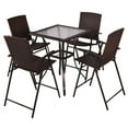 thumbnail image 2 of Costway 5Pcs Rattan Patio Furniture Set 4 Bar Stool Folding Chair Bar Table W/ Glass Top, 2 of 9