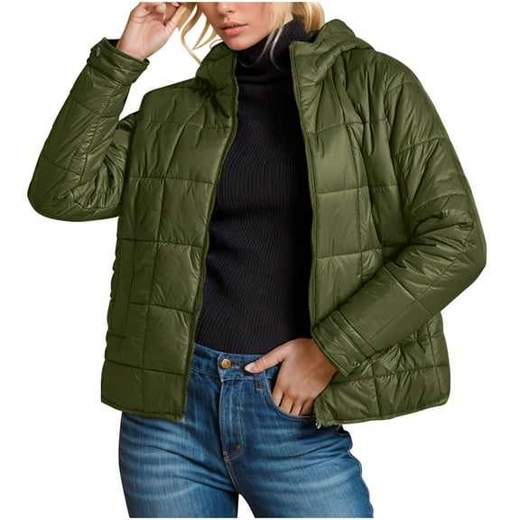 BangWanChi Womens Fall Jackets Trendy Winter Women's Fashionable Solid Color Hooded Zipper Long Sleeved Jacket