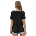 thumbnail image 5 of SHIBEVER Women Summer Tops Trendy Square Neck Casual Short Sleeve Blouse Loose Solid Color Tee Eyelet Ladies Blouses Black Tshirt Size L, 5 of 5