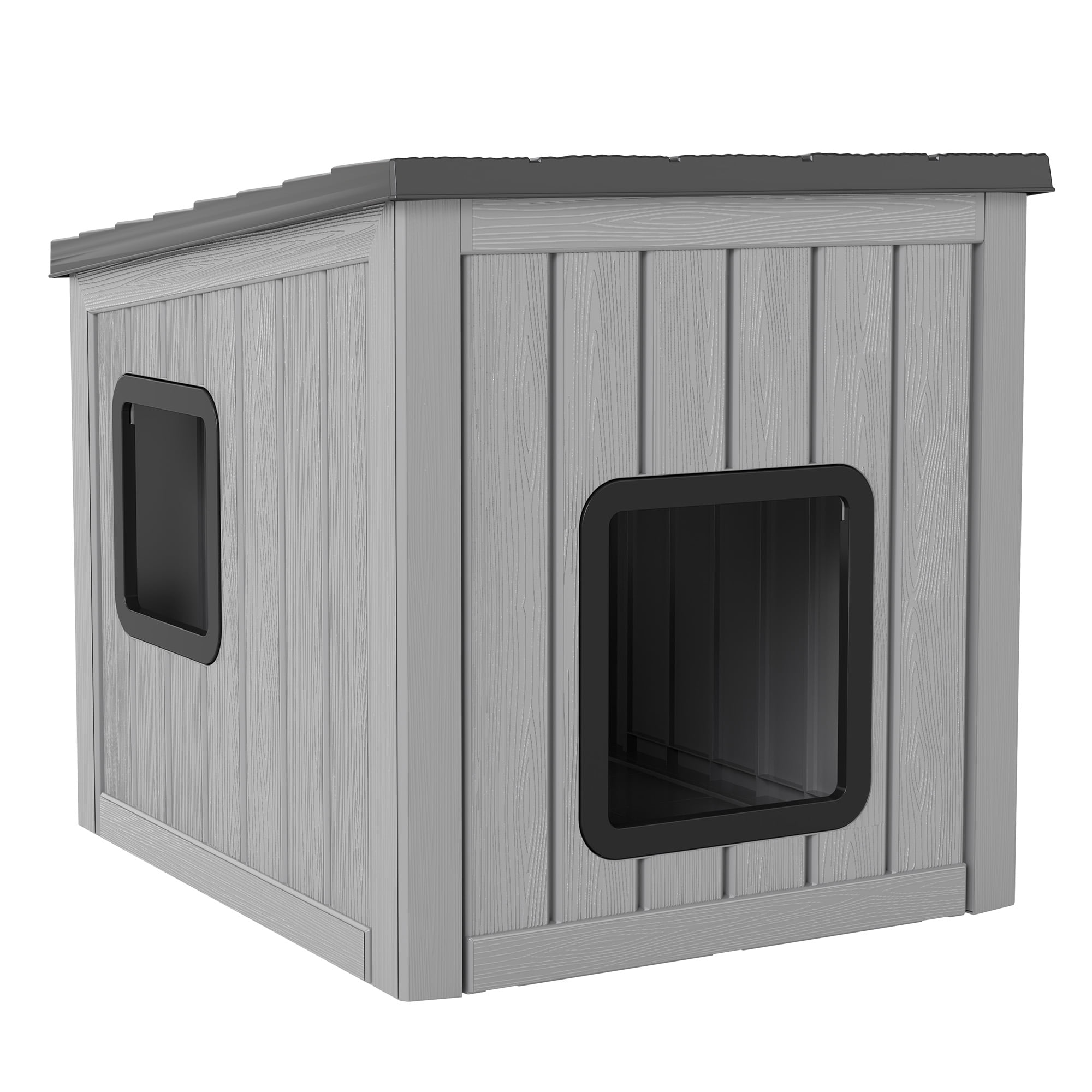 Bifanuo Outdoor Cat House, Weatherproof Shelter for Feral Cats & Kittens, Durable Insulated PP Shelter for Garden & Patio (Gray & Black)