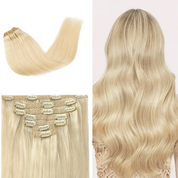 Vlasy Straight Clip In  Hair Extensions 12inches Real Human Hair 7Pcs Clip In Light Blonde Human Hair Extensions