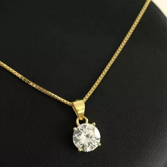1Ct Lab Created Diamond Round Cut Solitaire Pendant 14k Yellow Gold Plated