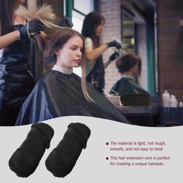 CTIRCHIU Fil d'Extension de Cheveux 2 Rouleaux Polypropylène Noir pour Femmes Enfants Non Réfléchissant Non Dommageable Coiffant