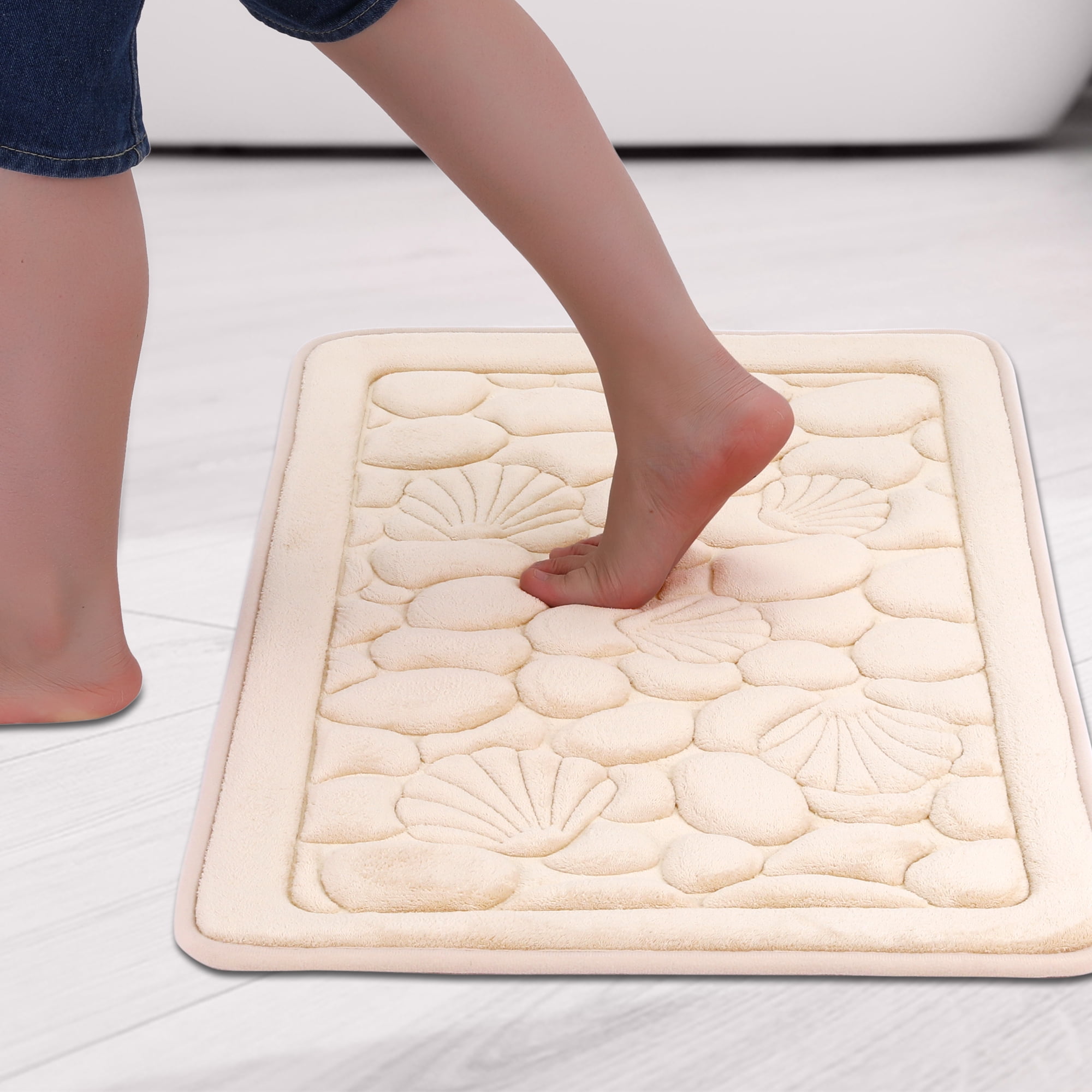 Unique Bargains Shell Pattern Bath Mat Memory Foam Non-Slip Bath Rugs Khaki 20" x 32"