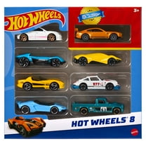 Hot Wheels Set of 8 Basic Toy Cars & Trucks in 1:64 Scale Including 1 Exclusive Car, Styles May Vary