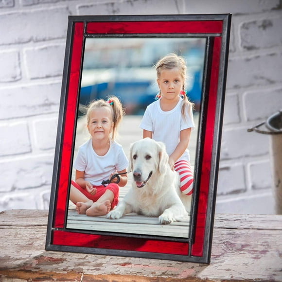 Cadre Photo en Verre Teinté Rouge pour Décoration Intérieure, Bureau, Table 5x7 Photo Horizontale Verticale Chevalet Arrière Série J Devlin