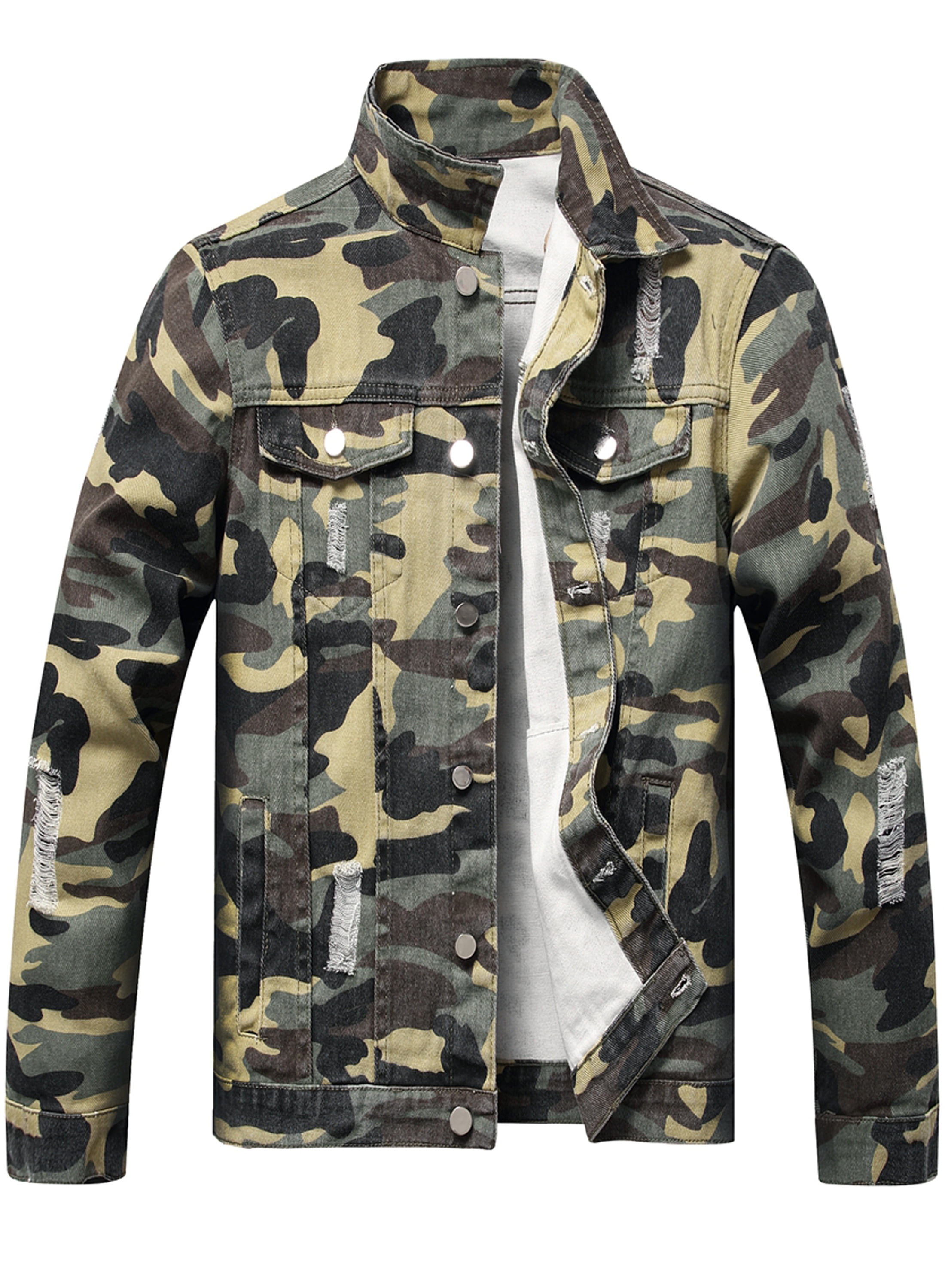 Men Camouflage Cottton Jean Jacket Denim Coat Casual Pants 2Pcs Outwear  Suit Set