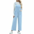 thumbnail image 3 of JURANMO Jumpsuits for Women Loose Wide Leg Bib Overalls Solid Casual Long Rompers Summer Casual One Piece Pants with Pockets Vacation Outfits Light Blue L Clearance Sale, 3 of 9