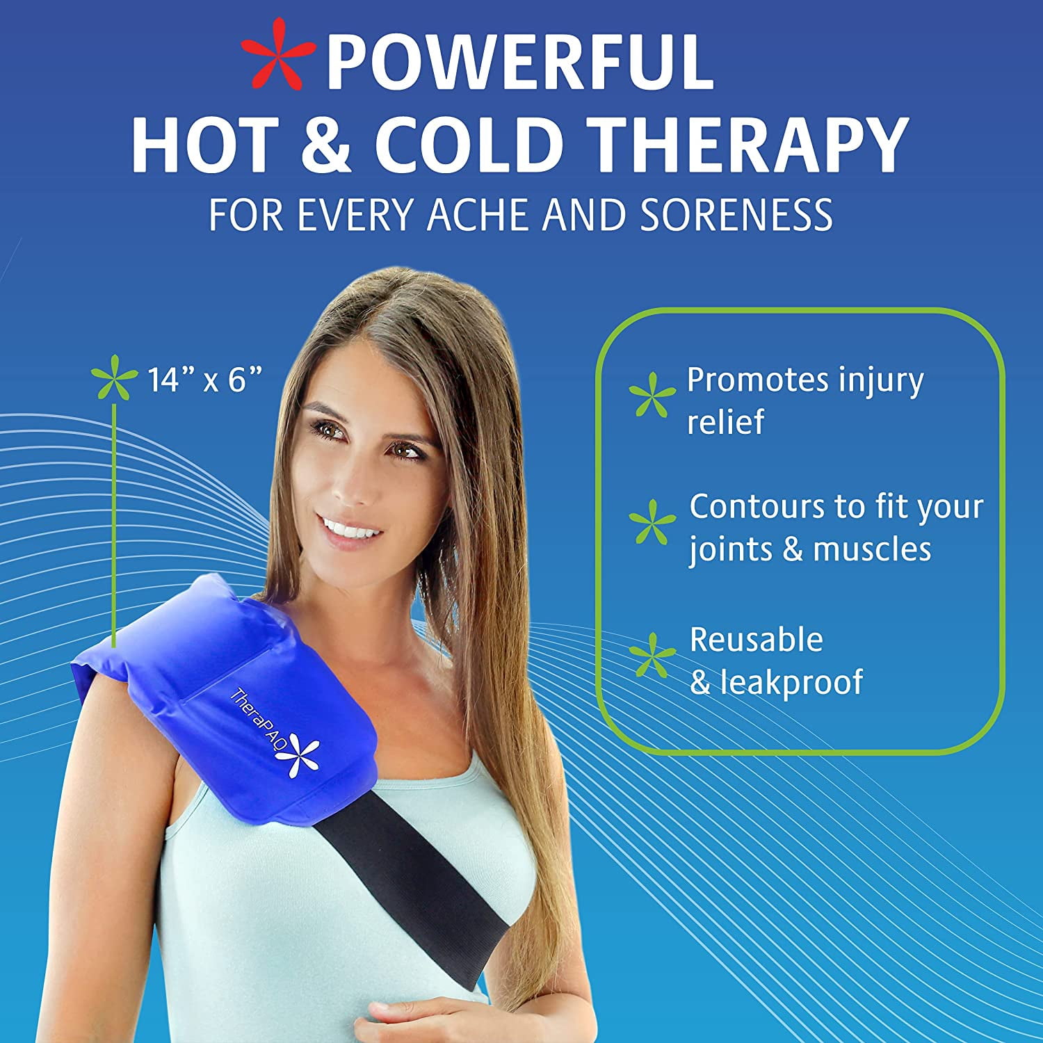 TheraPAQ Ice Packs for Injuries Reusable Version - Adjustable 14 x 6 Inch Hot and Cold Gel