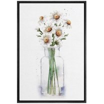 wall26 Framed Canvas Wall Art A Bouquet of White Daisies Flower in a Glass Botanical Plants Watercolor Abstract Modern Relax/Calm Pastel for Living Room, Bedroom, Office - 16x24 inches