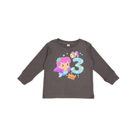 

Inktastic Third Birthday Mermaid with Fish and Crab Gift Toddler Toddler Girl Long Sleeve T-Shirt