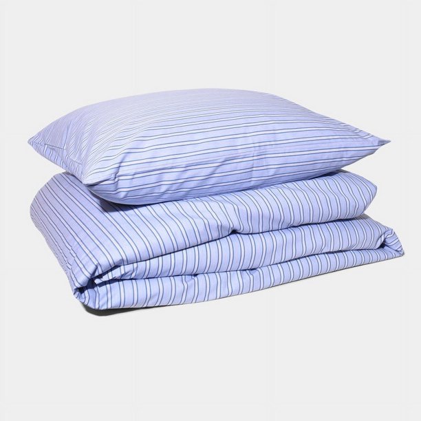 Juego de cama de percal de algodón- Camisa azul a rayas