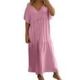 thumbnail image 1 of Vestido largo asimétrico informal con cuello en V para mujer - Bajo acampanado - Color liso - Poliéster - Versátil para cualquier ocasión - Tallas S-XXXXXL, 1 of 5