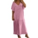 thumbnail image 1 of Vestido largo asimétrico informal con cuello en V para mujer - Bajo acampanado - Color liso - Poliéster - Versátil para cualquier ocasión - Tallas S-XXXXXL, 1 of 5