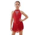 thumbnail image 4 of IBTOM CASTLE Halter Tassel Latin Dance Dress for Girls Sparkly Rhinestone Fringe Bodysuit Kids Ballroom Dancing Leotards Salsa Jazz Outfit Red, 4 of 7