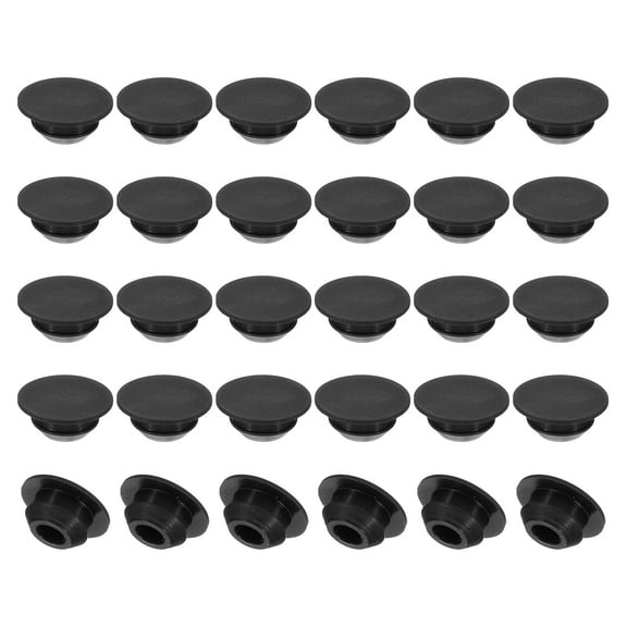 Uxcell 8mm Diameter Silicone Round Snap, 30 Pcs in Type Locking Plug Wide Edge Fit for 8mm Hole, Black