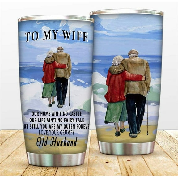 To My Wife Steel Tumblers Travel Mug, 20oz Vacuum Thermos Insulated Tumbler with Lid and Straw, Coffee Cup For Wife Birthday, Valentine, Mother''s Day Wedding Anniversary Mug