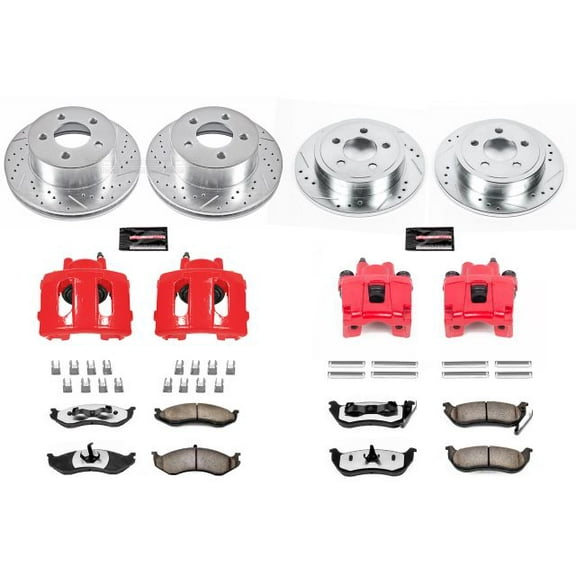 PowerStop Front and Rear Z36 Truck & Tow Brake Pad and Rotor Kit with Red Powder Coated Calipers Fits: JEEP Select Models KC2154-36