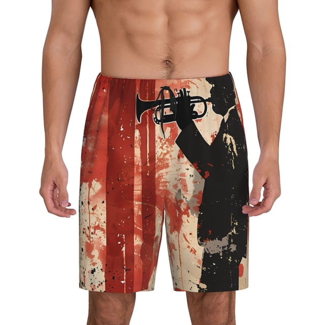 Balery Silhouette Trumpet Red Art Pantalones cortos de pijama de punto de algodón para hombre con cinturilla y bolsillos-3X-Large