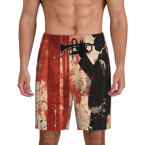 Balery Silhouette Trumpet Red Art Pantalones cortos de pijama de punto de algodón para hombre con cinturilla y bolsillos-XX-Large