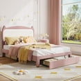 thumbnail image 4 of Cat Headboard Kids Twin Bed Frame with LED Lights, Storage Drawer, Sturdy Wood Slats, Upholstered Princess Platform, Easy Assembly, No Box Spring Needed, Twin with Drawer Pink + White, 4 of 7