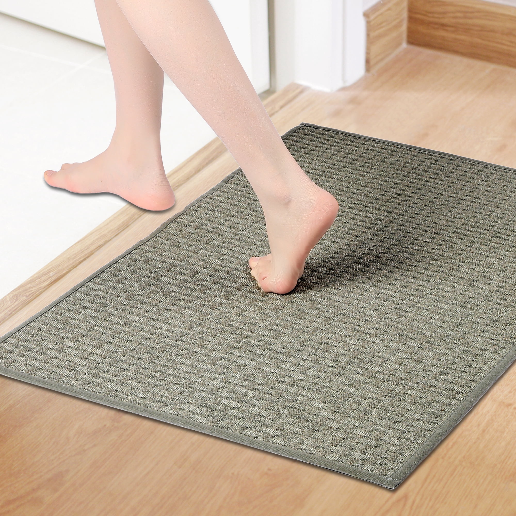 Unique Bargains Weaving Pattern Soft Absorbent Bath Mat Green 20" x 32"
