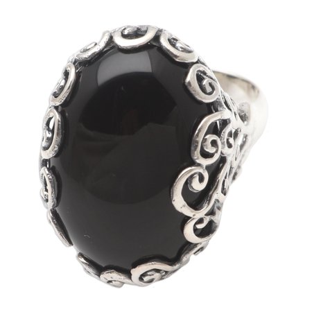 NOVICA Onyx cocktail ring, 'Licorice Candy'