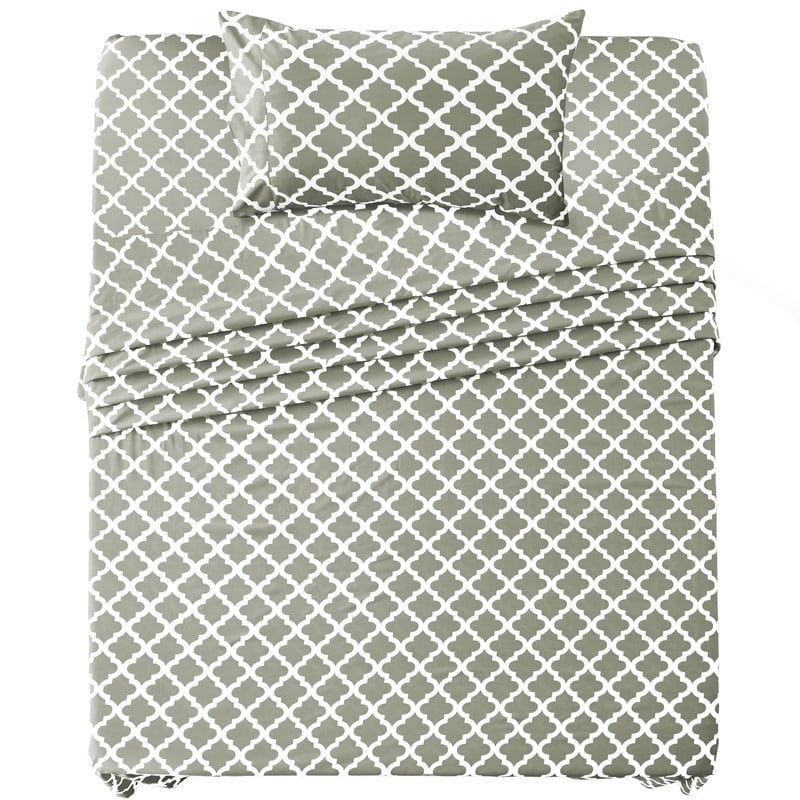 Home Collection Deals Lux Decor Twin-XL Bed Sheet Set 3 Piece, Soft Microfiber, Deep Pockets - Quatrefoil Pattern, 1 Fitted & 1 Flat Sheet, 1 Pillowcase, Taupe