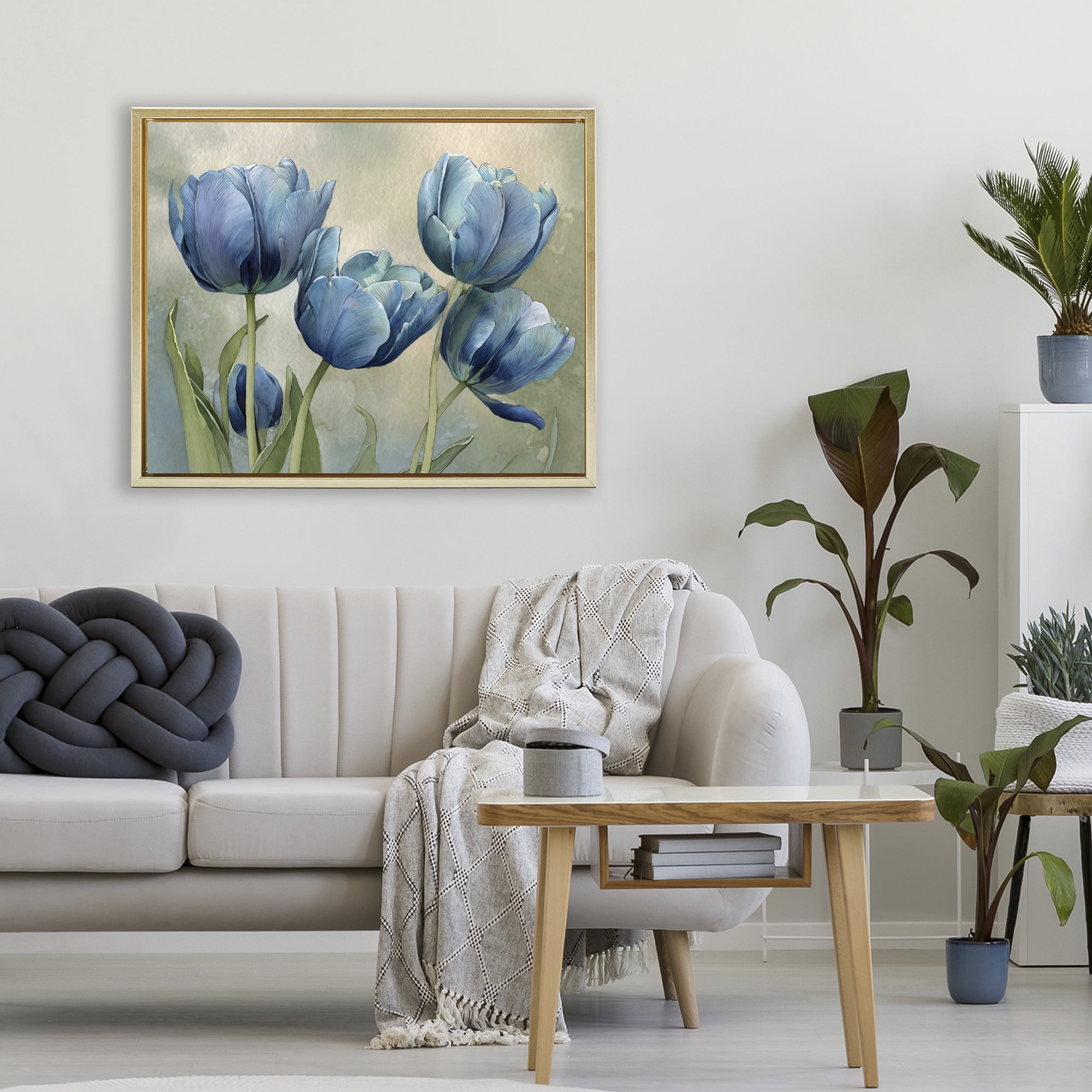 Stupell Industries Drawn Blue Tulip Flowers Gold Framed Floater Canvas Wall Art, design by Franklyn Gregory