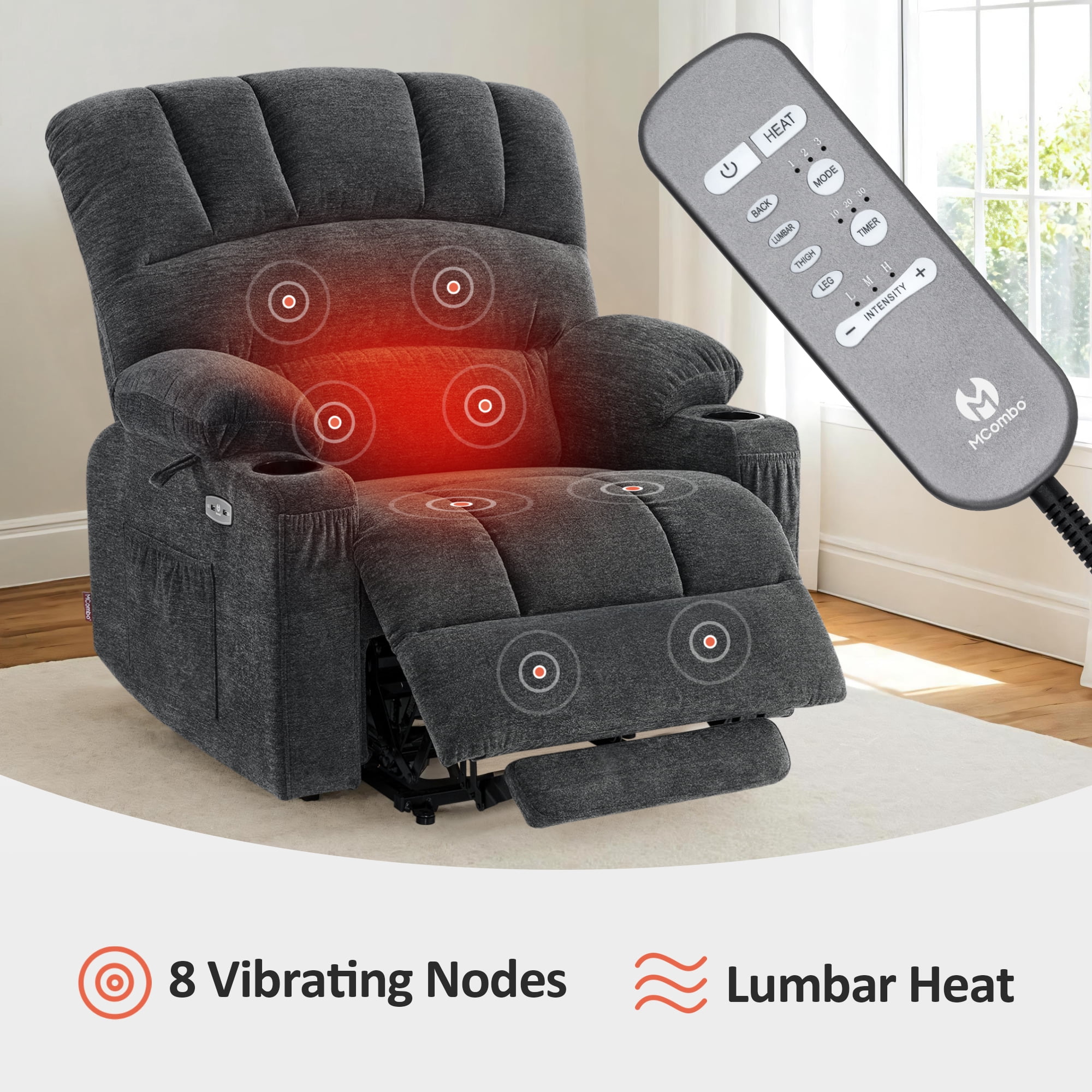 MCombo 27.2'' Extra-Wide Seat Oversized Power Lift Recliner for Big Tall, Fabric(Large-Wide, Dark Grey)