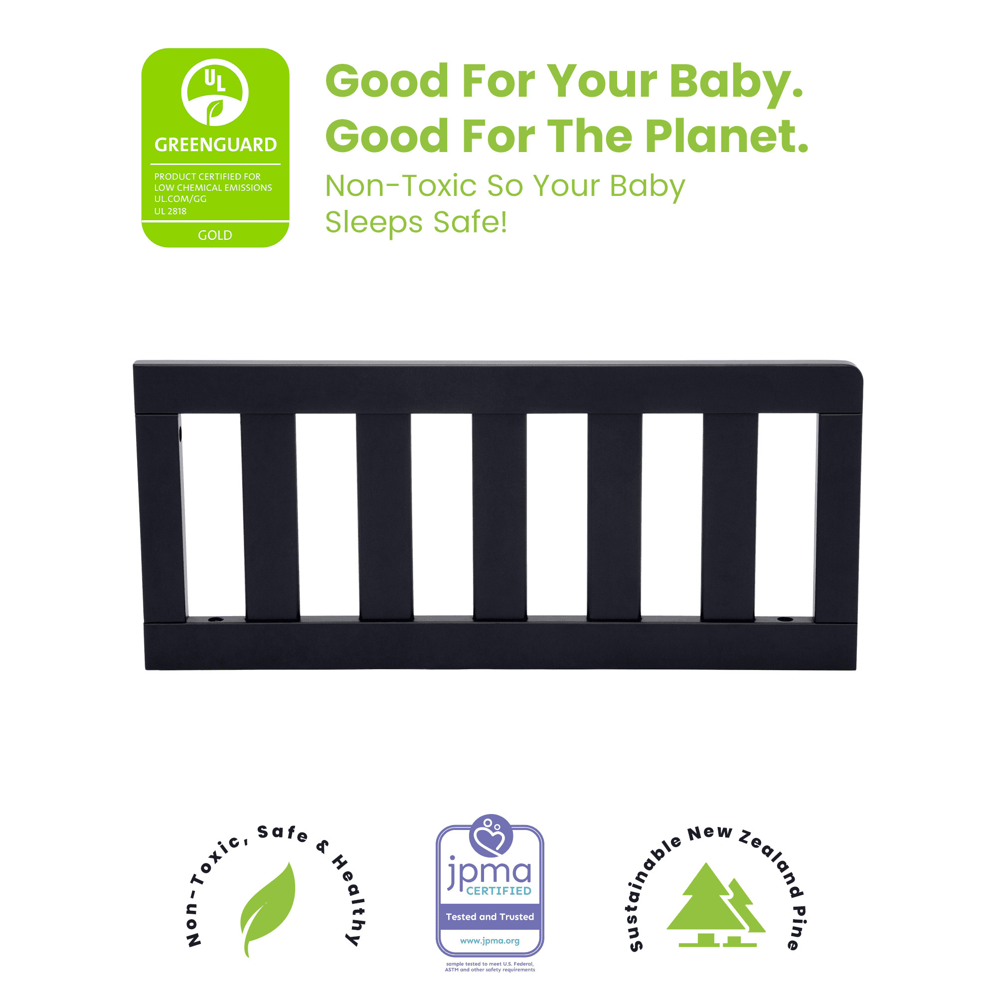 Delta Children Toddler Guardrail #0094, Greenguard Gold Certified, Midnight Grey