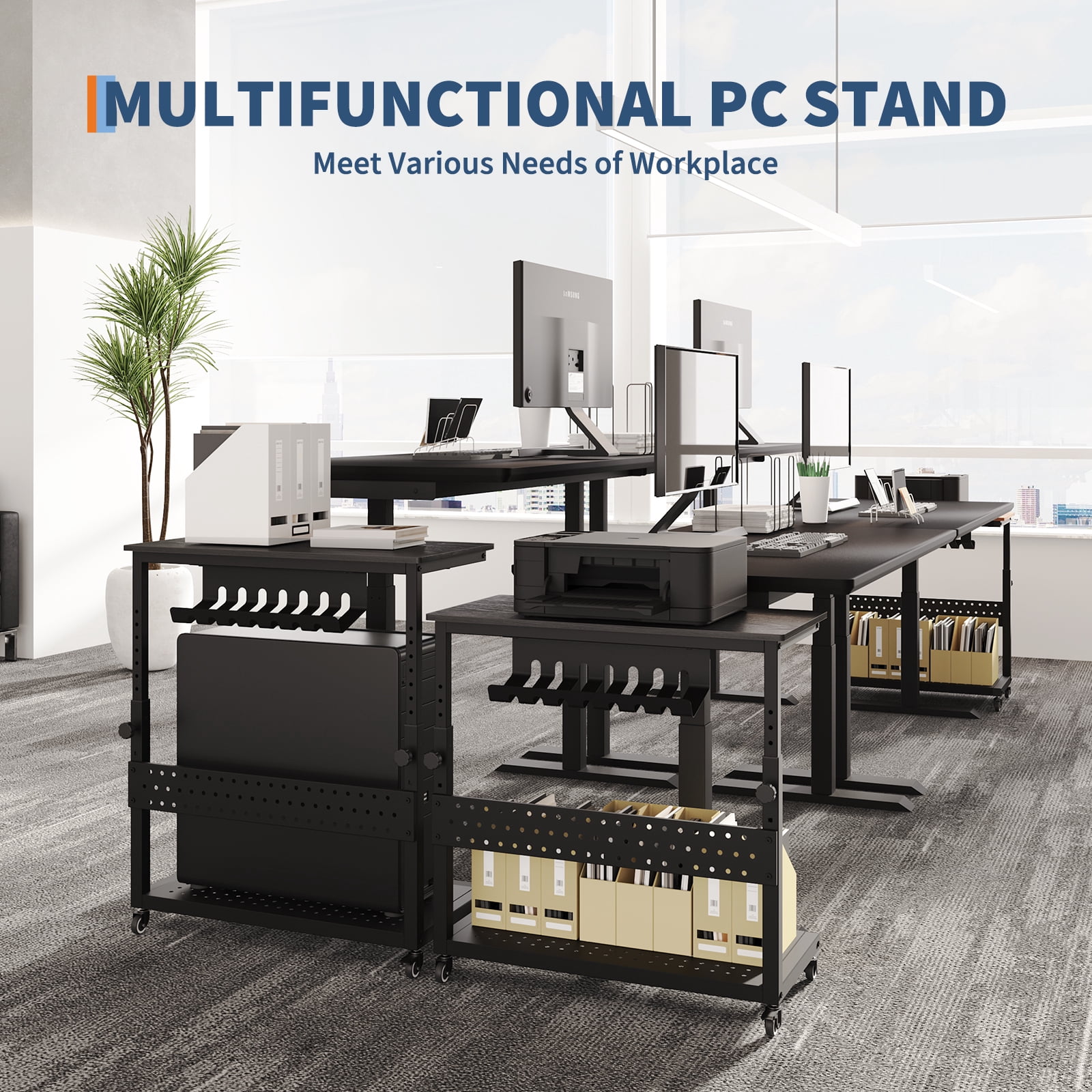 28" Computer Tower Stand, Adjustable Under Desk PC Cart, Mobile Rolling CPU Holder, Perfect for Office,Laptop Desk.